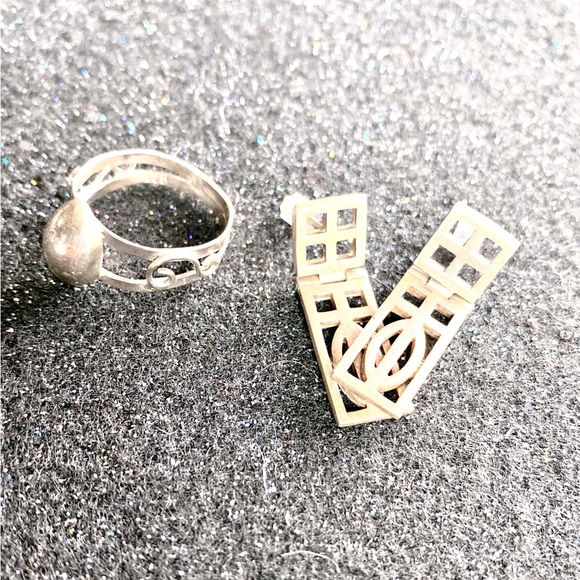 Vintage Sterling silver earrings and ring set Sterling simple Statement - Picture 1 of 11